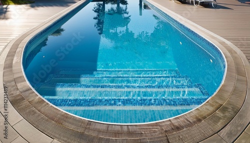 swimming pool entrance steps with clean blue water at modern villa convenient access to the pool private swimming pool with staircase