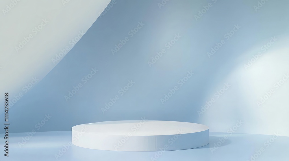 Elegant White Circle Display Platform on a Light Blue Background Elegant White Circle Display Platform on a Light Blue Background