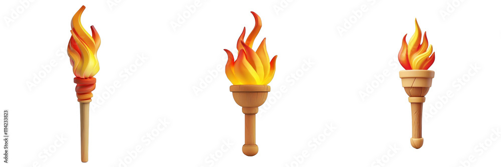3d render flaming torch isolated on transparent background Cartoon Illustration in plastic style