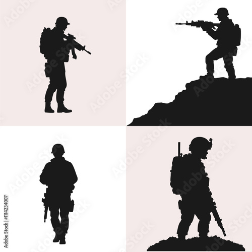 Versatile Silhouette Collection of Soldiers in Tactical Poses