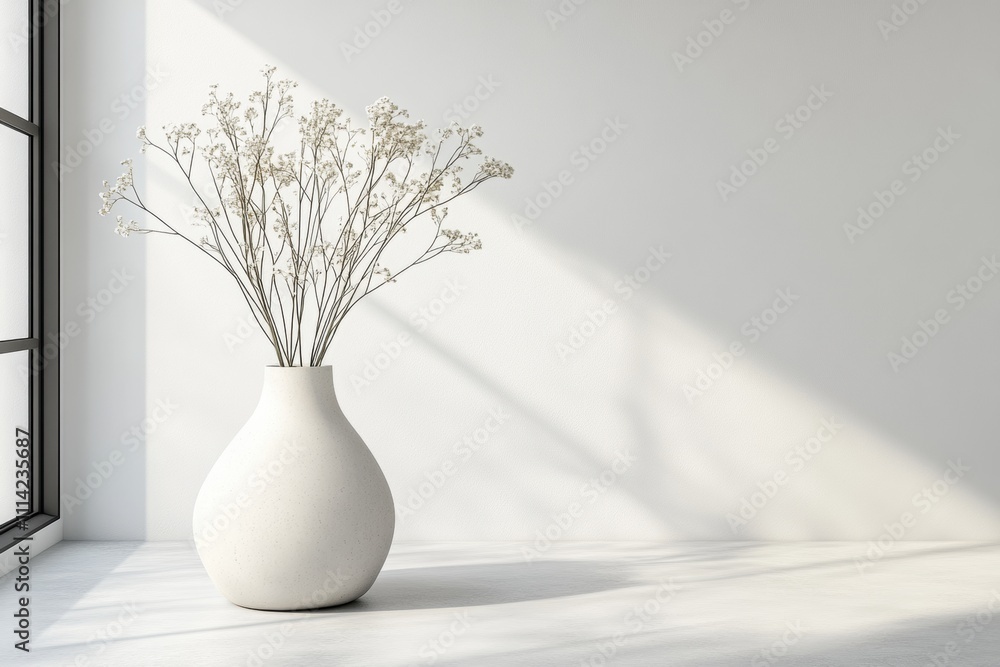 Elegant minimalist flower arrangement in modern interior bright natural light contemporary design tranquil atmosphere Elegant minimalist flower arrangement in modern interior bright natural light contemporary design tranquil atmosphere