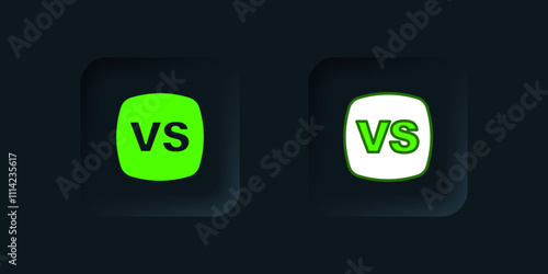 Green VS Versus battle icon isolated on black background. Competition vs match game, martial battle vs sport. Black square button. Vector