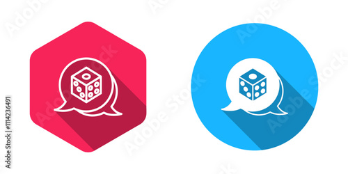 Filled and outline Game dice icon isolated with long shadow background. Casino gambling. Vector