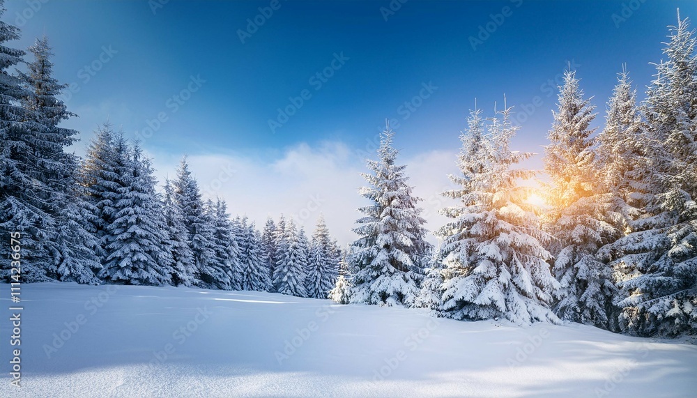 bright winter landscape with snow covered pine trees winter background winter scene bright winter landscape with snow covered pine trees winter background winter scene