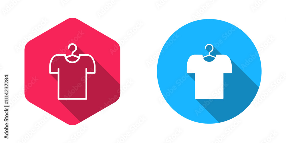 Filled and outline T-shirt on hanger icon isolated with long shadow background. Vector Filled and outline T-shirt on hanger icon isolated with long shadow background. Vector