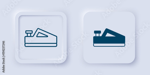 Filled and outline Wood plane tool for woodworker hand crafted icon isolated on grey background. Jointer plane. Square button. Vector