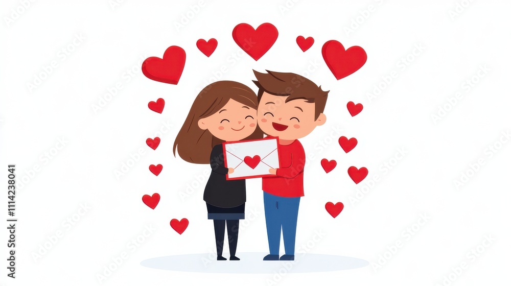 Cute Couple Valentine's Day Love Card Illustration Cute Couple Valentine's Day Love Card Illustration