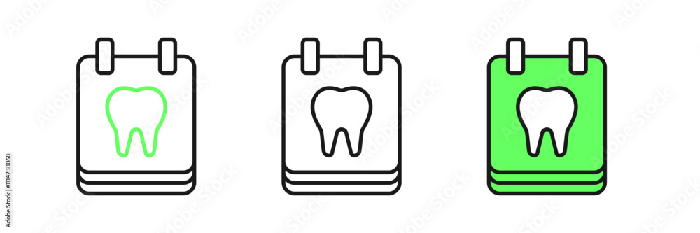 Set line Calendar with tooth icon isolated on white background. International Dentist Day, March 6. March holiday calendar. Vector Set line Calendar with tooth icon isolated on white background. International Dentist Day, March 6. March holiday calendar. Vector