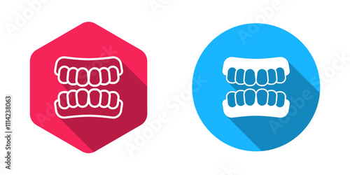 Filled and outline Dentures model icon isolated with long shadow background. Teeth of the upper jaw. Dental concept. Vector