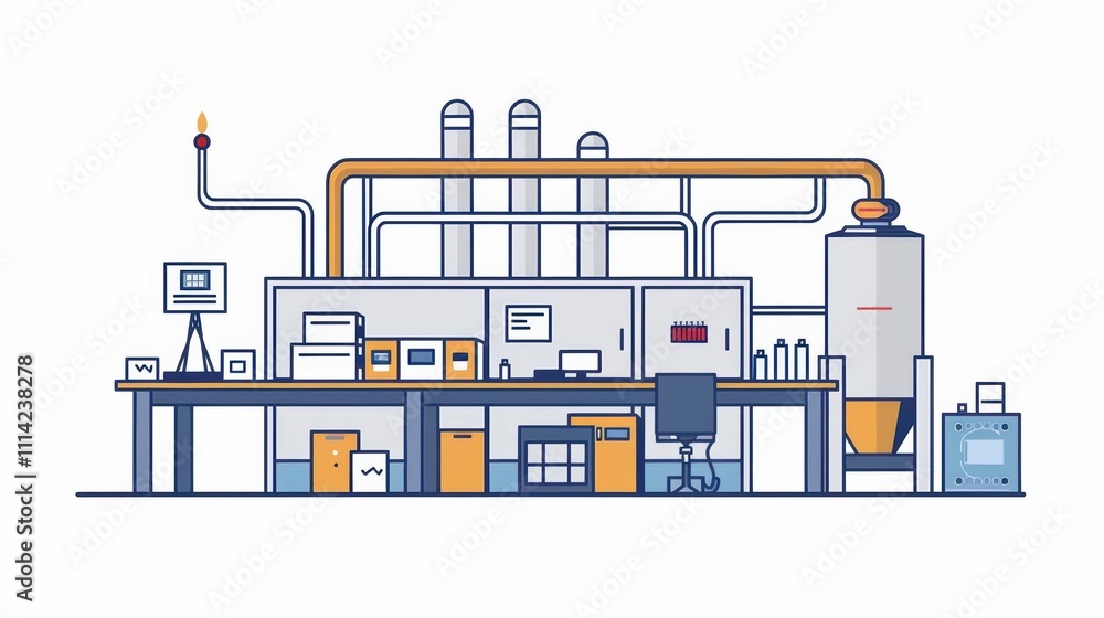 Fototapeta premium Cartoon of a clean and safe factory with AI-driven safety protocols