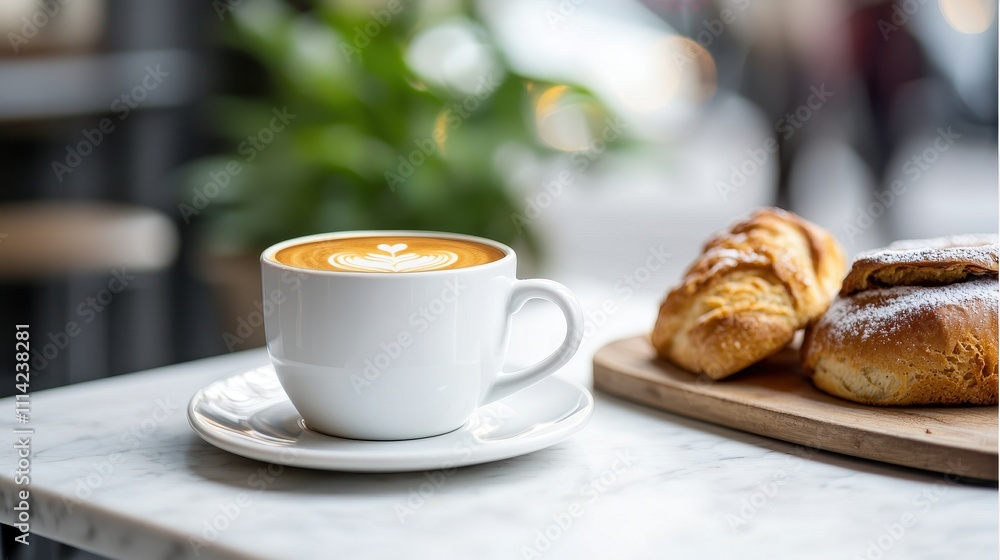 hydration fluid recovery Concept. A cup of coffee with pastries on a marble table in a cozy setting. hydration fluid recovery Concept. A cup of coffee with pastries on a marble table in a cozy setting.