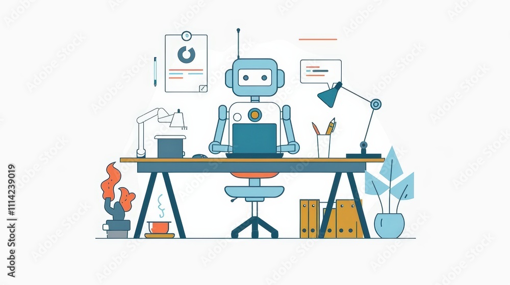 Cartoon of a robot managing a smart eco-friendly urban park Cartoon of a robot managing a smart eco-friendly urban park
