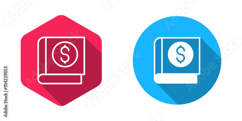Filled and outline Financial book icon isolated with long shadow background. Vector