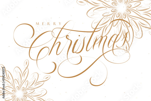 Obraz na płótnie Merry Christmas handwritten calligraphic lettering with floral arrangement drawing on beige color background w salonie