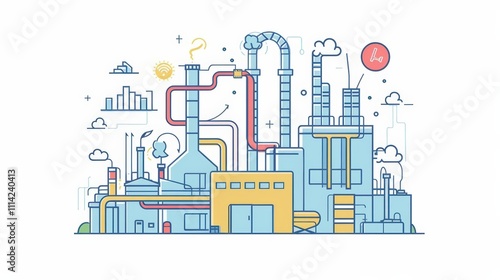 Cartoon of an AI-driven factory ensuring safety and efficiency
