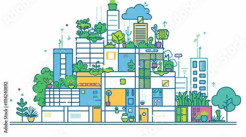 Cartoon of an AI-driven smart urban garden on a rooftop