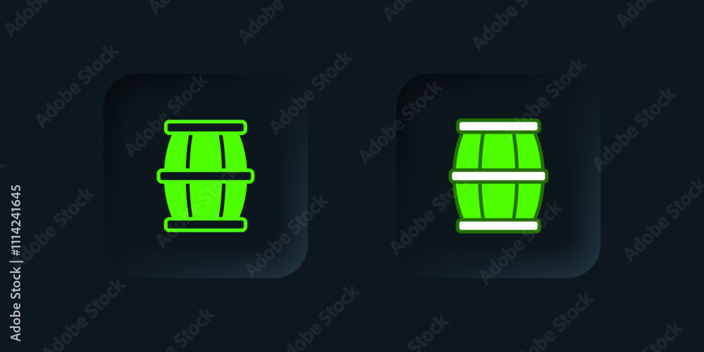 Green Wooden barrel with honey icon isolated on black background. Black square button. Vector Green Wooden barrel with honey icon isolated on black background. Black square button. Vector