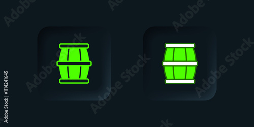 Green Wooden barrel with honey icon isolated on black background. Black square button. Vector