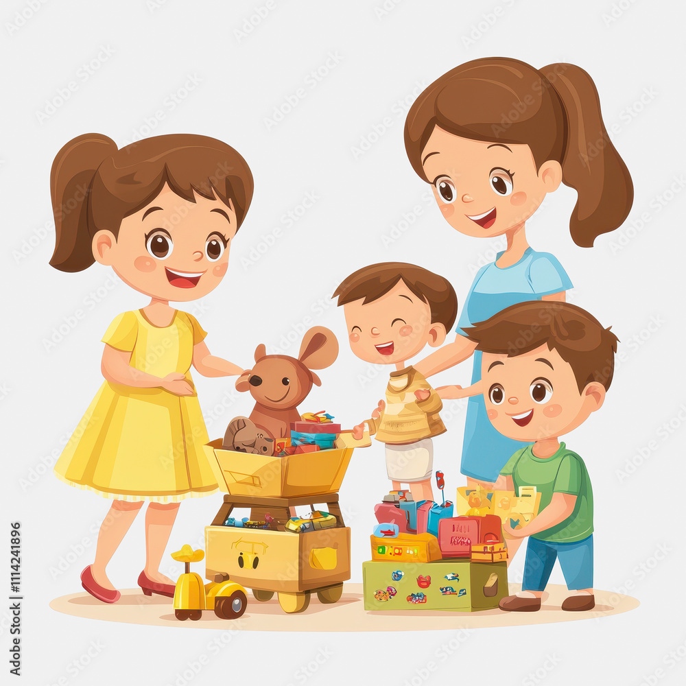 Joyful Children Engaging in Playtime Together with Colorful Toys and Friendly Smiles in a Cheerful Environment Joyful Children Engaging in Playtime Together with Colorful Toys and Friendly Smiles in a Cheerful Environment