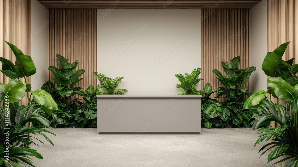 3D Rendering Register Concept, Eco-friendly Reception Area Surrounded by Lush Greenery for Modern Register Experience 3D Rendering Register Concept, Eco-friendly Reception Area Surrounded by Lush Greenery for Modern Register Experience