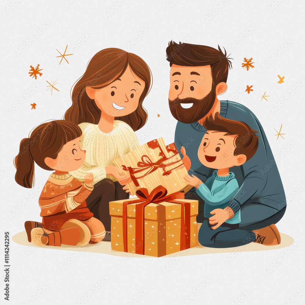 Family Celebrates Together with Gifts and Happiness in a Festive Atmosphere Full of Joy, Laughter, and Love during Holiday Season Family Celebrates Together with Gifts and Happiness in a Festive Atmosphere Full of Joy, Laughter, and Love during Holiday Season