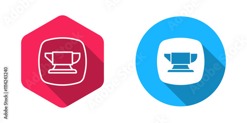 Filled and outline Blacksmith anvil tool icon isolated with long shadow background. Metal forging. Forge tool. Vector