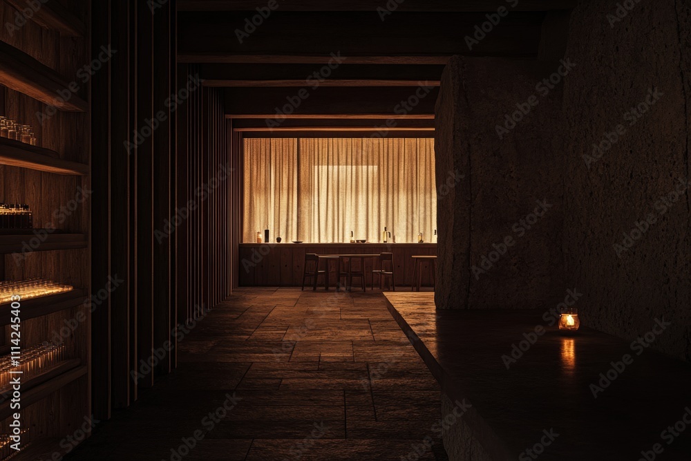 Warm ambiance in minimalist restaurant contemporary interior design cozy dining space evening lighting inviting atmosphere Warm ambiance in minimalist restaurant contemporary interior design cozy dining space evening lighting inviting atmosphere
