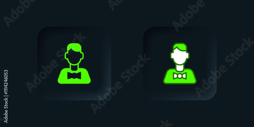 Green Casino dealer icon isolated on black background. Casino croupier. Black square button. Vector