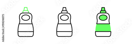 Set line Dishwashing liquid bottle icon isolated on white background. Liquid detergent for washing dishes. Vector