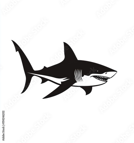 Black and white illustration of a great white shark.