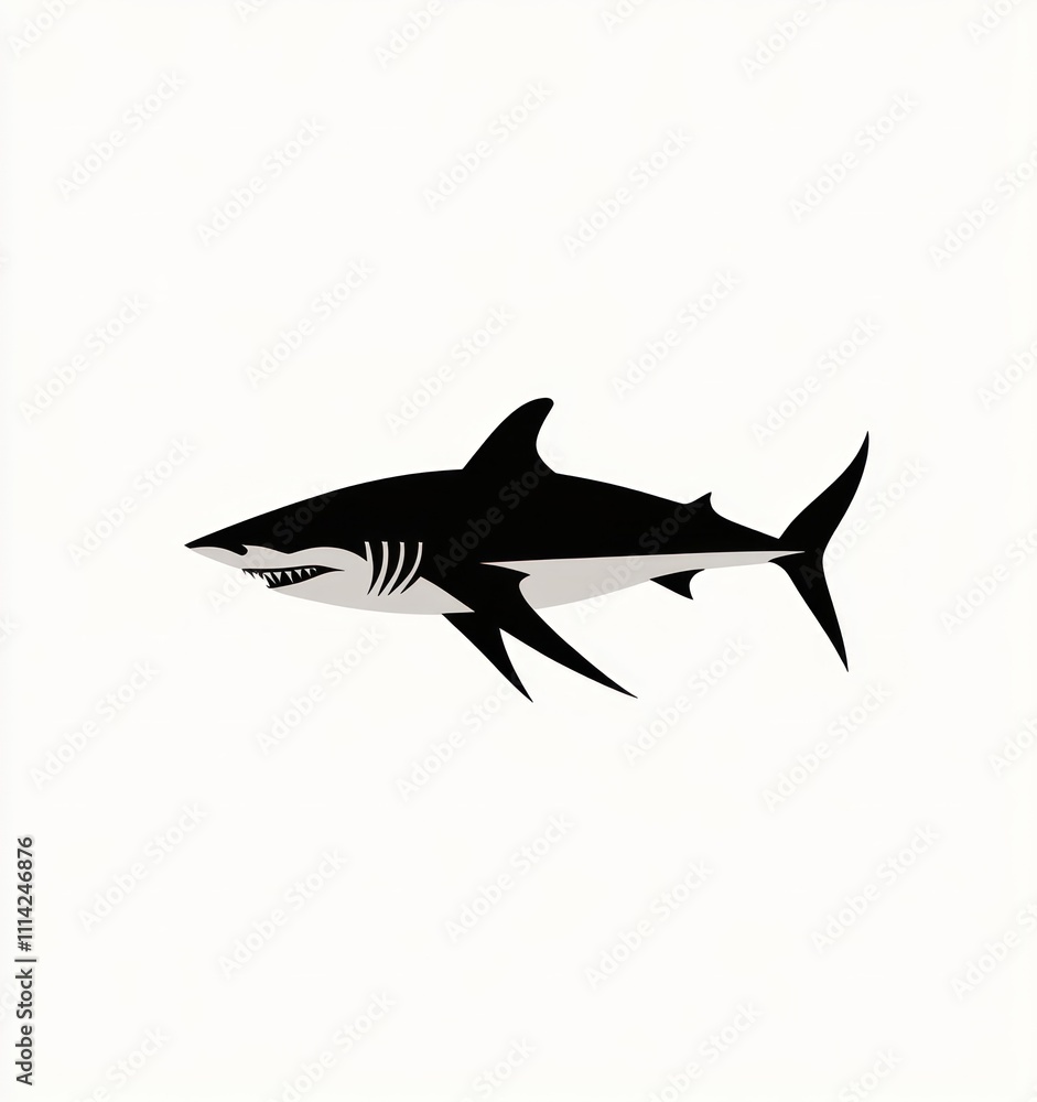 Fototapeta premium Stylized black and white shark illustration.