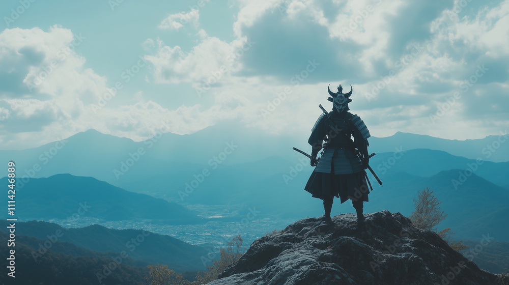 A samurai stands atop a mountain, wearing an Oni mask, feeling the wind's embrace. Surrounded by serenity and peacefulness, the scene captures raw strength and spiritual calm in breathtaking detail. A samurai stands atop a mountain, wearing an Oni mask, feeling the wind's embrace. Surrounded by serenity and peacefulness, the scene captures raw strength and spiritual calm in breathtaking detail.