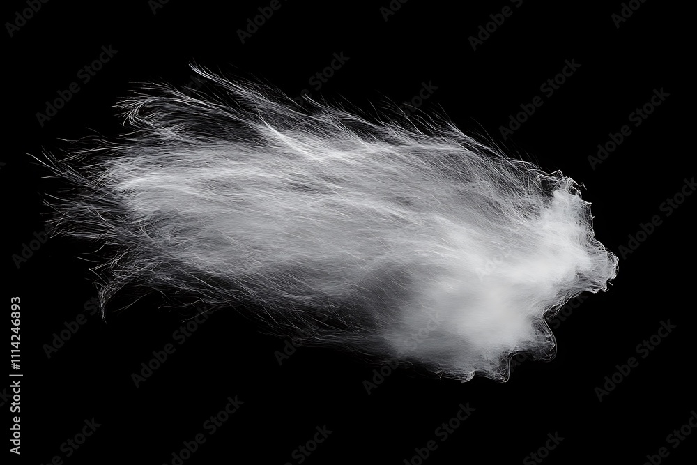 Fototapeta premium Abstract white plume of smoke or vapor isolated on black background.