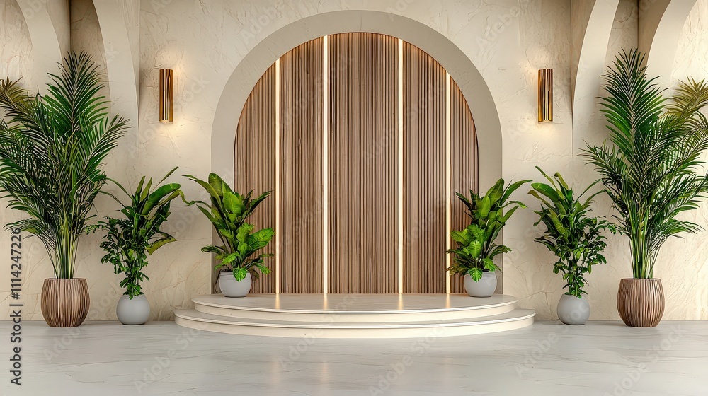 Futuristic round podium design with greenery minimalist space architectural showcase modern environment elegant viewpoint Futuristic round podium design with greenery minimalist space architectural showcase modern environment elegant viewpoint