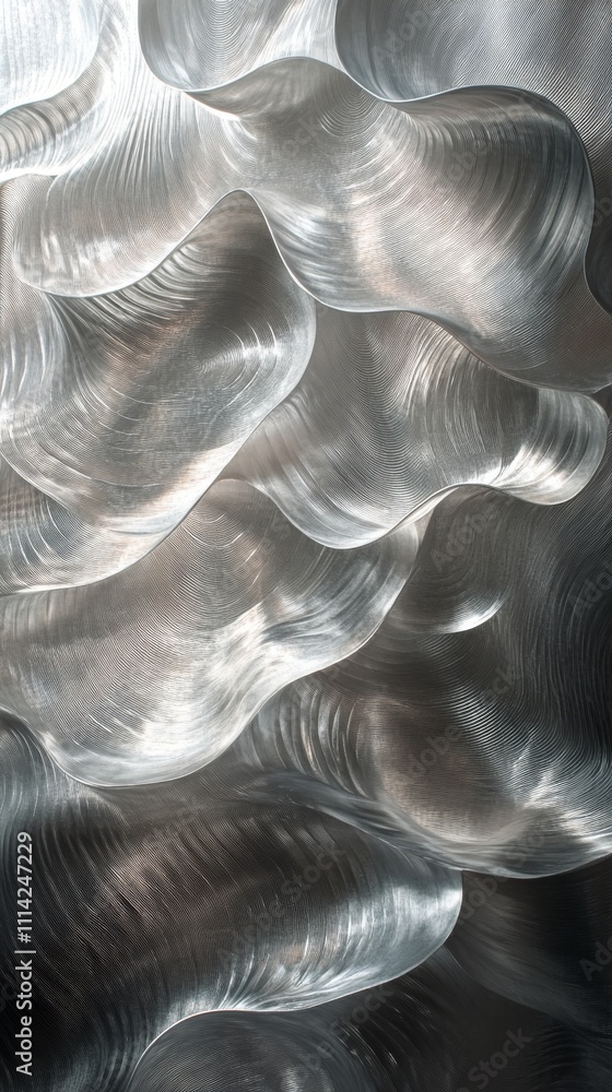 Naklejka premium Abstract design featuring flowing silver waves on a dark background