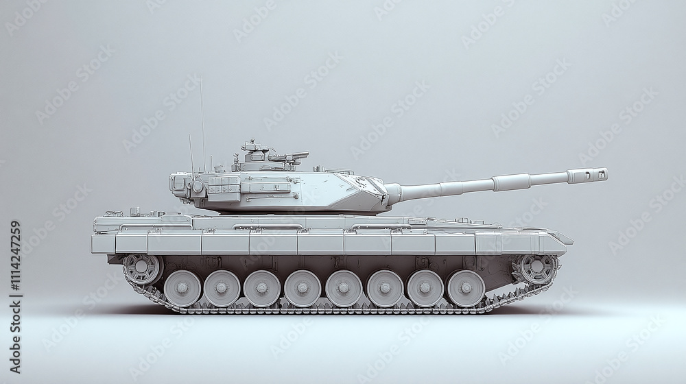 Fototapeta premium 3D clay model of tank in soft colors, showcasing intricate details and sleek design. tank is positioned against neutral background, emphasizing its structure and form