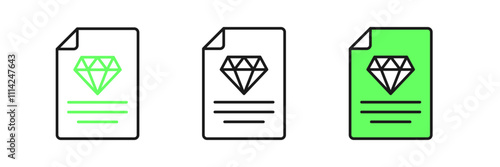 Set line Certificate of the diamond icon isolated on white background. Vector
