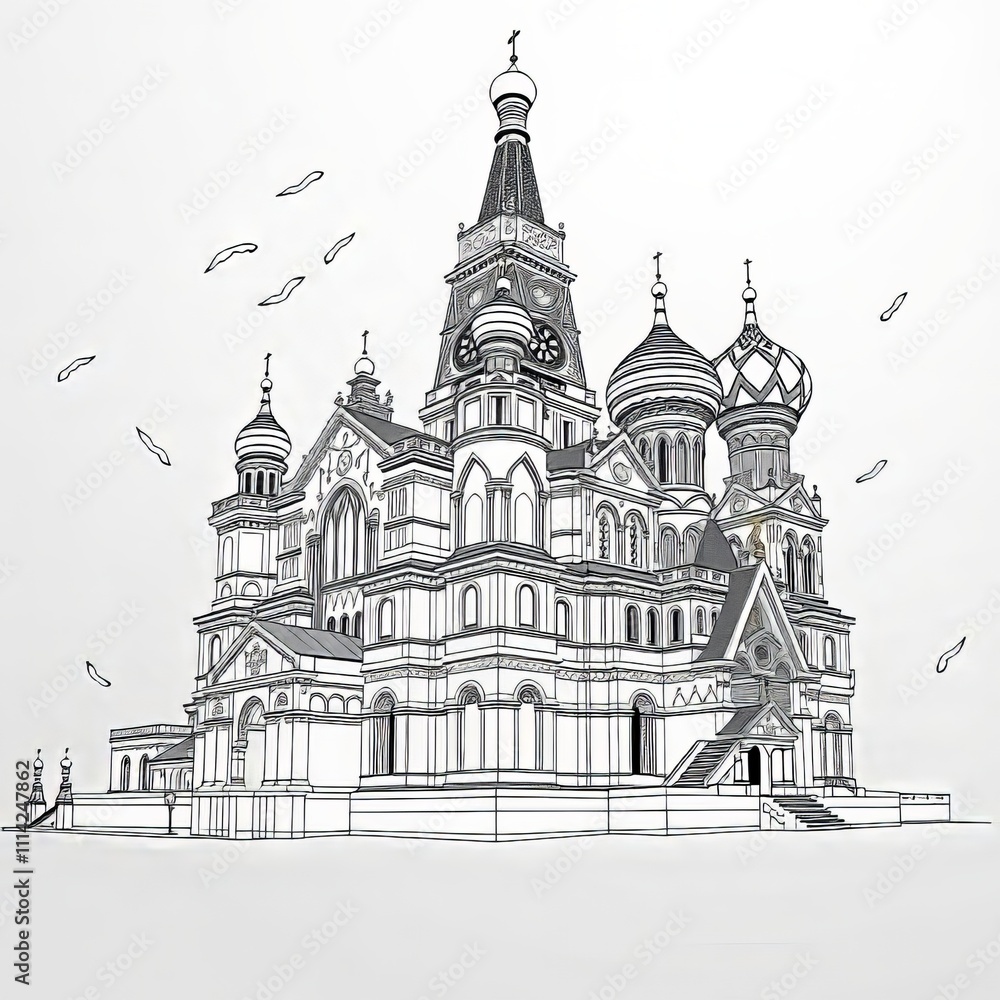 Detailed AI coloring book: Russian illustrations, right-aligned design. Detailed AI coloring book: Russian illustrations, right-aligned design.
