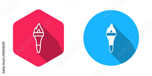Filled and outline Torch flame icon isolated with long shadow background. Symbol fire hot, flame power, flaming and heat. Vector