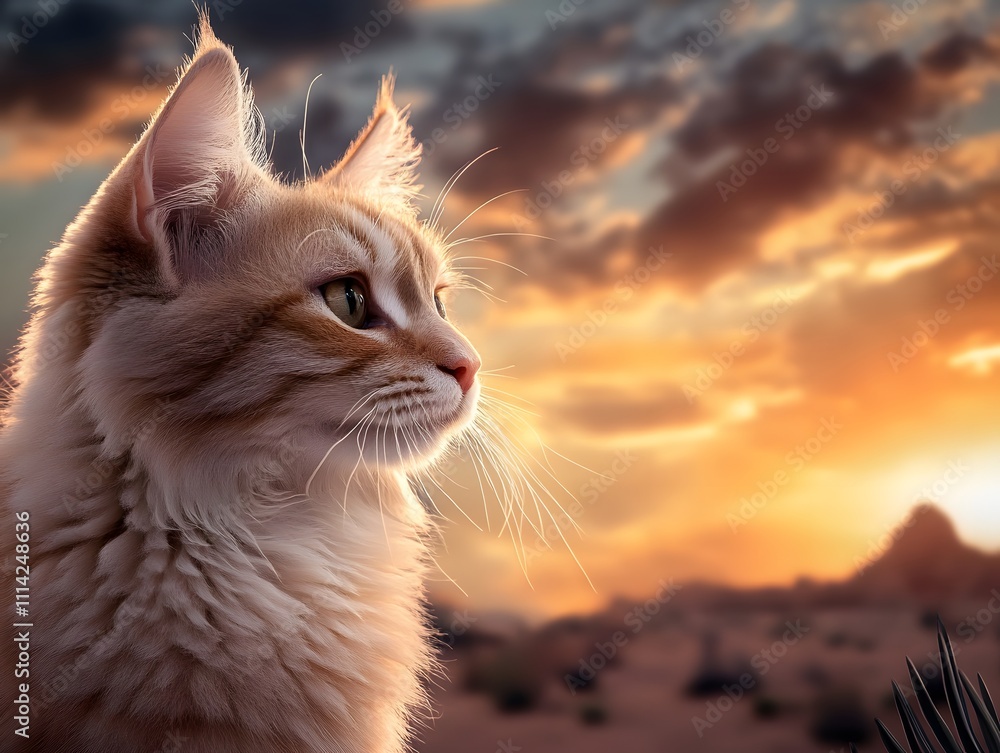 Obraz premium Cat Watching Sunset