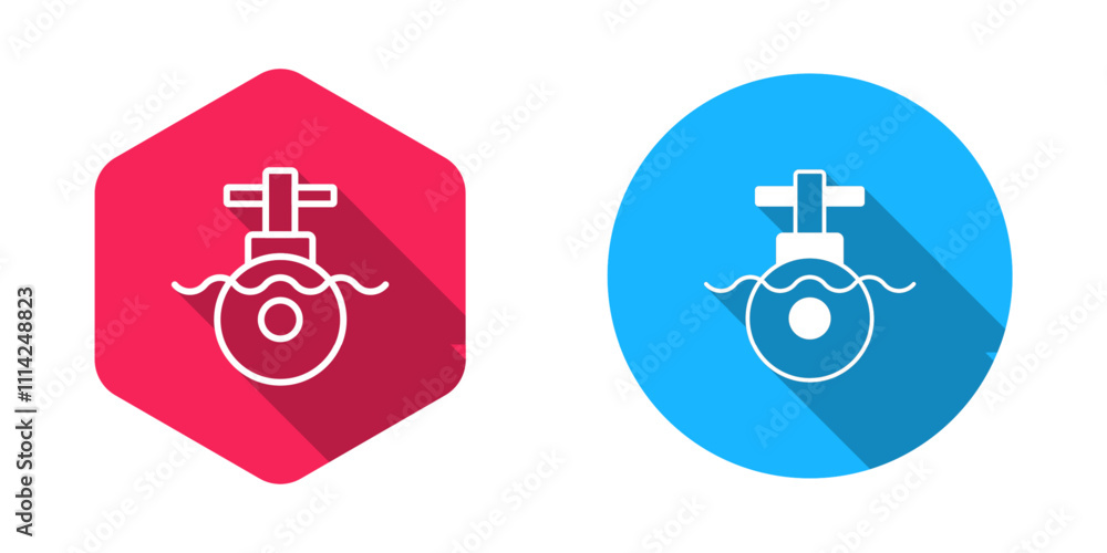 Filled and outline Submarine icon isolated with long shadow background. Military ship. Vector Filled and outline Submarine icon isolated with long shadow background. Military ship. Vector
