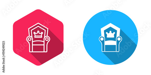 Filled and outline Medieval throne icon isolated with long shadow background. Vector
