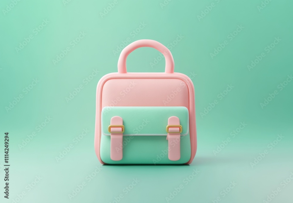 3D Icon of Cute School Bag in Pink and Green Palette, Simple Design, Clay-Like Style on Solid Background, Blender Render 3D Icon of Cute School Bag in Pink and Green Palette, Simple Design, Clay-Like Style on Solid Background, Blender Render