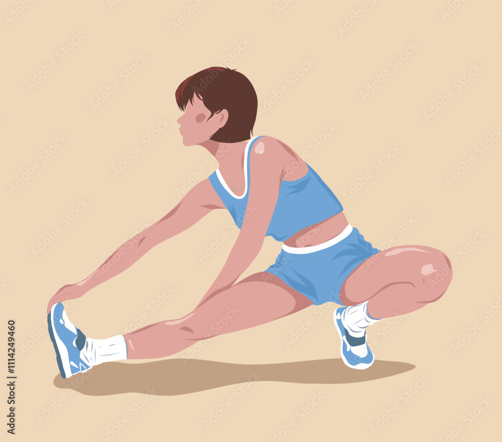 Vector illustration woman girl doing sports, exercises, stretching on beige background. Suitable for any projects in healthcare, mobile applications, websites, advertising Vector illustration woman girl doing sports, exercises, stretching on beige background. Suitable for any projects in healthcare, mobile applications, websites, advertising