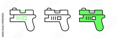 Set line Futuristic space gun blaster icon isolated on white background. Laser Handgun. Alien Weapon. Vector