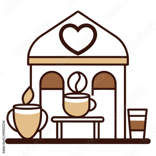 Valentine Coffee Shop Vector Illustration.