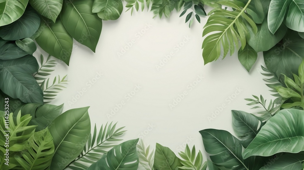 Fototapeta premium Tropical leaves arranged at the center of the frame
