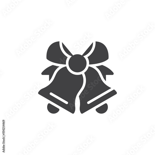 Christmas bells with bow ribbon vector icon