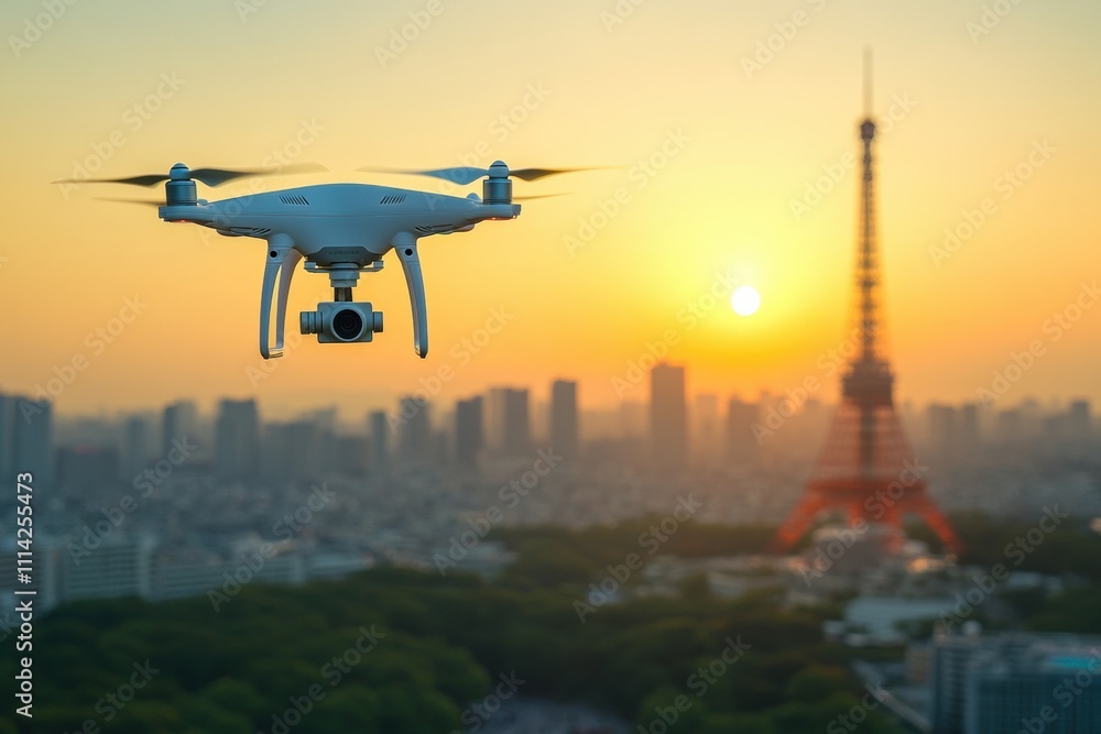Drone capture at sunset tokyo aerial photography urban landscape scenic view technology concept Drone capture at sunset tokyo aerial photography urban landscape scenic view technology concept
