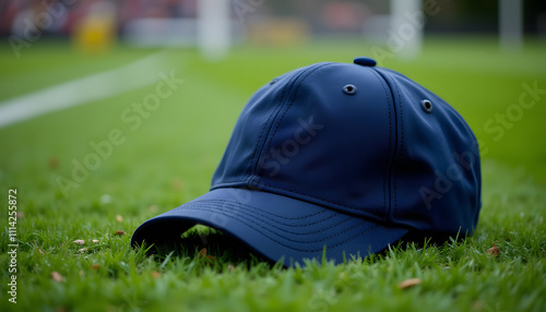 Wallpaper Mural Navy Blue Baseball Cap on Vibrant Green Sports Field Torontodigital.ca